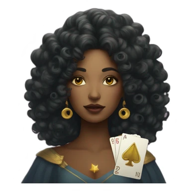 woman with curls and a tarot card with gold star on her had sticker