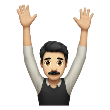 Man whit black hair and black square mustache and he is raising his hand sticker