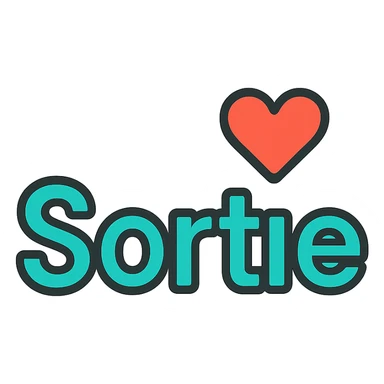 the word 'Sortie' in modern typography with a small discreet heart placed next to or above the text, transparent background sticker