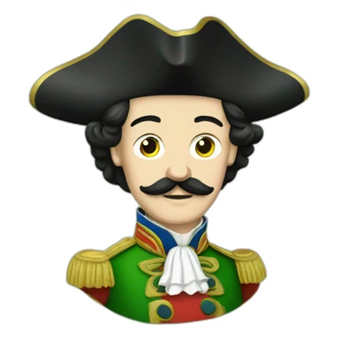 Peter The Great, black hair and moustache, green and red imerial costume sticker