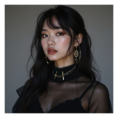 realistic portrait of a K-pop idol inspired by Blackpink, photorealistic style, dramatic lighting, stylish outfit, fierce attitude sticker