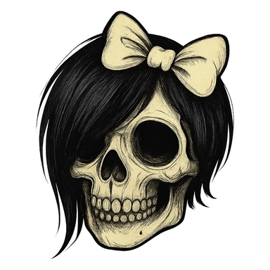 emo skull with pastel yellow bow sticker
