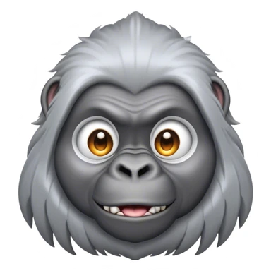 Cinematic Cute Silverback Gorilla Portrait Emoji, Head tilted playfully and inquisitively, with a robust build accented by a striking silver mane and round, sparkling eyes full of gentle charm, Simplified yet irresistibly adorable features, highly detailed, glowing with a warm, friendly jungle glow, high shine, affectionate and lively, stylized with a touch of endearing primate whimsy, soft glowing outline, capturing the essence of a mischievous yet loving silverback that feels like it could lumber out of the screen into your arms! sticker