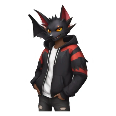 Dark Black Unique Anthro Cool Horned Bat-Winged Nargacuga-Noivern-Zangoose-Litten-Feline-Pokémon with edgy stripes Punk Hoodie sticker