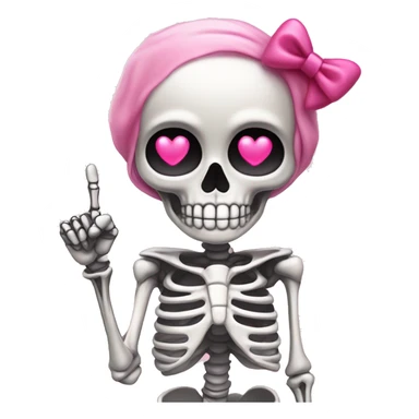 Cute skeleton w pink bow on head and pink heart eyes giving middle finger sticker