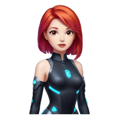 an AI agent, futuristic, digital, glowing, red hair, sexy dress sticker