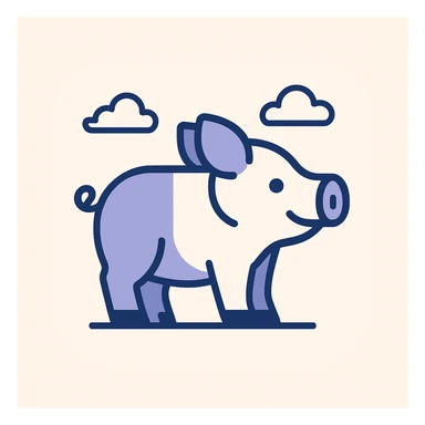 side view of a pig, cartoon style, academic color palette, clean and simple for app icon sticker
