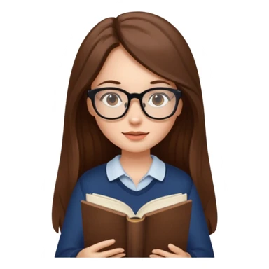 beautiful girl long brown hair, wear glasses, reading a book  sticker