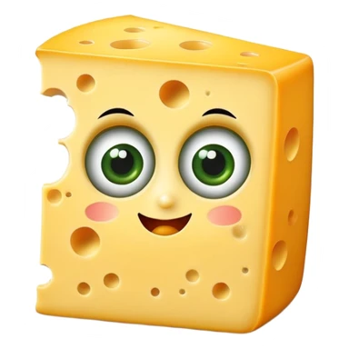 A piece of cheese that is cartoony with big eyes and is wearing a green suit  sticker
