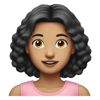 a fair girl with long black hair wearing pink top  sticker