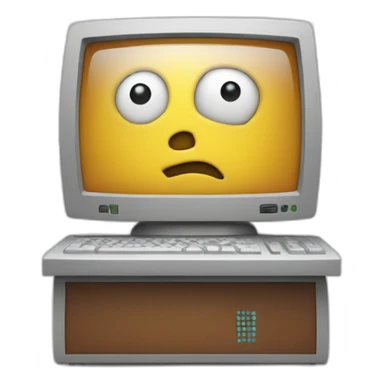 Anthropomorphic computer with a face arms and legs doing something random sticker
