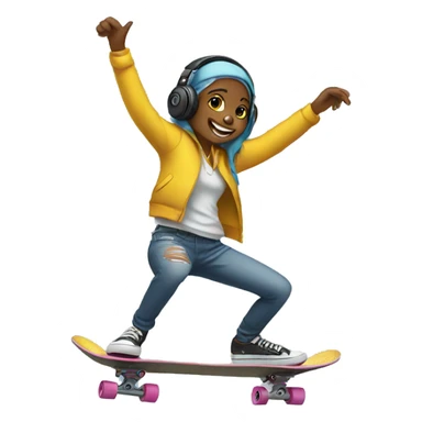 Skateboarding girl with headphones dancing  sticker