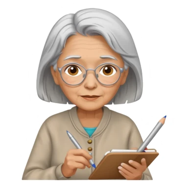 An elderly woman sketching. art board sticker