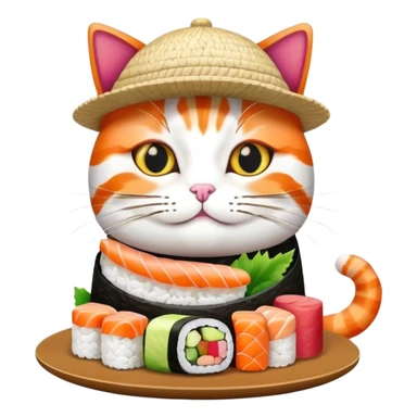 cat wearing a hat made out of sushi sticker