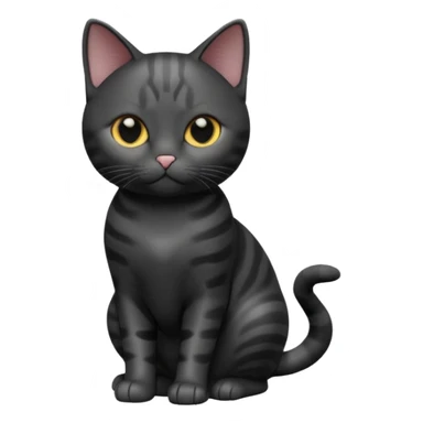 A 3D cartoon jet-black American Shorthair cat, smooth shiny coat, subtle reflections, balanced light contrast, Memoji-style realism. full body or half body. sticker