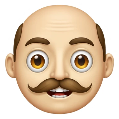 A regular emoji face with Half lidded eyes, large nostrils a moustache and sharp teeth sticker