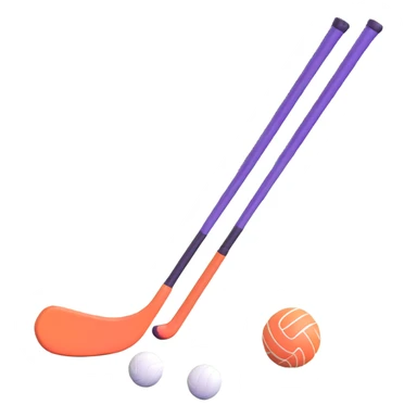 field hockey stick and ball on lush green field sticker