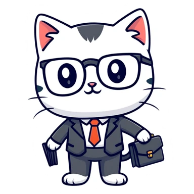 kitten in a suit holding a briefcase and wearing glasses sticker