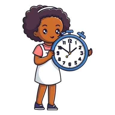 black girl with clock sticker