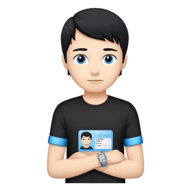 driving license of ipretty bratz emoji of a boy with a black tee, silver- blue bracelet, black hair sticker