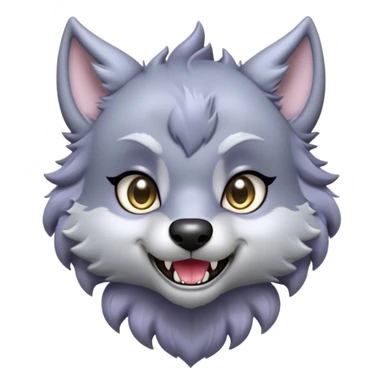 Cinematic Cute Werewolf Portrait Emoji, with a cuddly, miniature lupine form in soft moonlit grays and silvers, featuring oversized sparkling eyes and a sweet, endearing snarl, simplified yet irresistibly adorable, highly detailed with a gentle glowing outline that captures the playful, heartwarming essence of a little werewolf! sticker