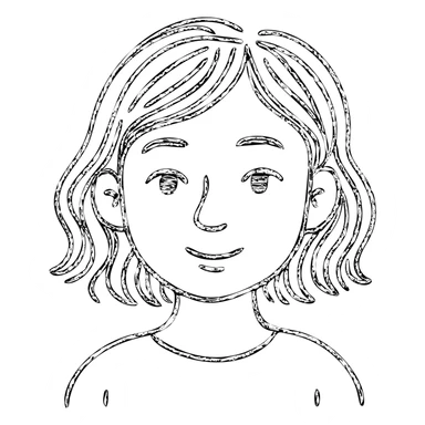 portrait of an Asian girl with medium brown wavy hair and brown eyes, hand-drawn outlined icon sticker