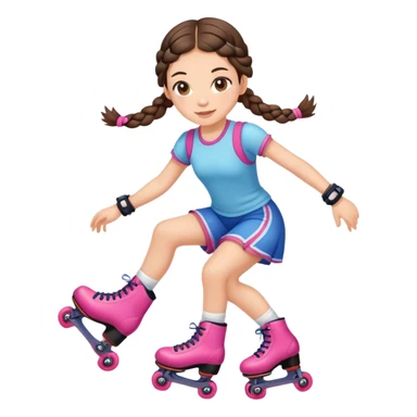 Cute girl, brunette with two braids, rollerskates sticker