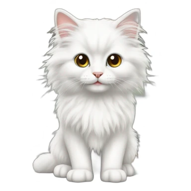 Long-haired white fluffy kitten standing in the kitchen preparing breakfast. sticker