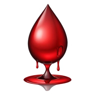 single blood drop emoji sculpted from dark liquid metal, glossy surface, dramatic reflections, futuristic minimal 3D style, isolated on white sticker