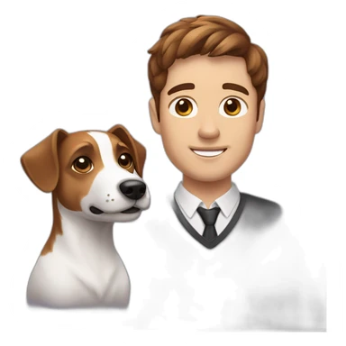 Man with brown hair with jack russell terrier dog sticker