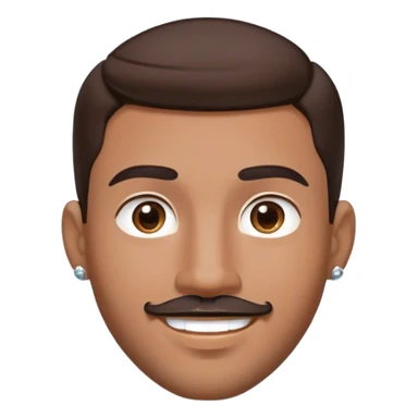 Apple-style cartoon emoji of a floating head only, young man with medium brown skin, mixed-race ethnicity, long dark brown hair with PERFECT MIDDLE PART exactly centered, mustache separated from goatee, medium brown eyes, small diamond stud earrings, absolutely no neck or shoulders visible sticker