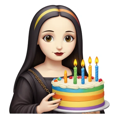 goth monalisa holding a rainbow birthday cake  sticker