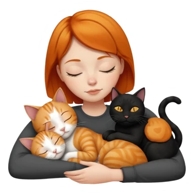 Ginger Girl short hair sleeping with two cats a black and a white bigger cat  sticker