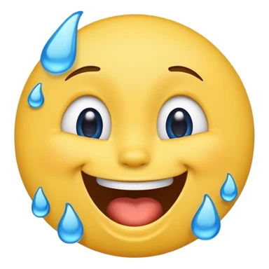 Emoji, yellow round laughing tilted head face sideways with blue tears of fun sticker