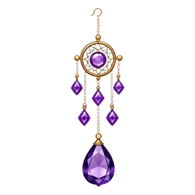 Hanging suncatcher, threads with shiny sparkly amethyst gemstones,  sticker