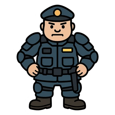 Enhance the vigilante's uniform with visible protections, a bulletproof vest, and security details. The character should have little hair. Transparent background. sticker