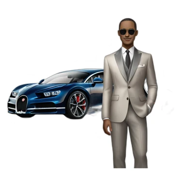 very rich man standing near a bugatti chiron pur sports sticker