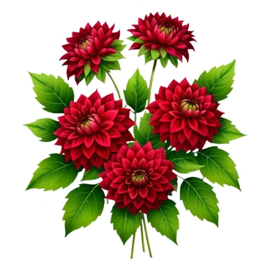 big bouquet Red Dahlia, luxuriant, stem, leaf sticker