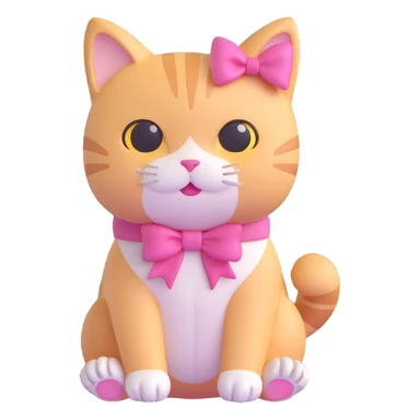 A cute cat with a pink bow, kawaii style, iOS emoji-like, sitting position sticker