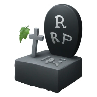 a black grave with the letters RIP on a silver heart sticker