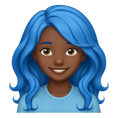 blue haired dark skinned girl with long wavy hair, smiling emoji sticker