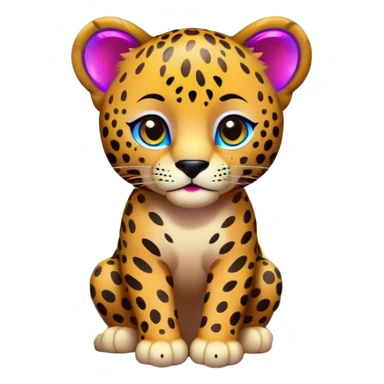 A jaguar cub in a colorful forest inspired by Lisa Frank artwork from the '90s sticker