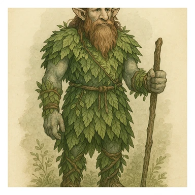 firbolg, tall and kind, with leafy clothing, fantasy illustration, detailed fantasy character sticker
