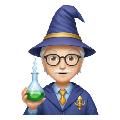 scientist with glasses, wearing wizard hat custome, with glass vase sticker