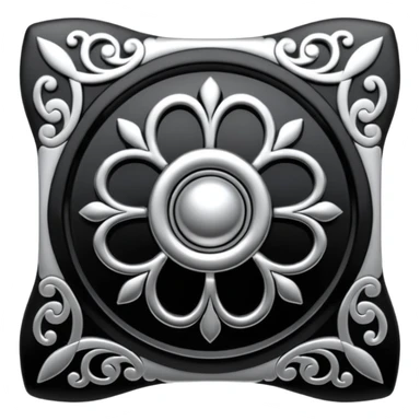 Black and silver filigree square button, 3D, extremely detailed design sticker