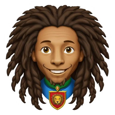 very realistic Bob Marley with gigantic dread locks in form heraldic crest with ethiopian lion sticker