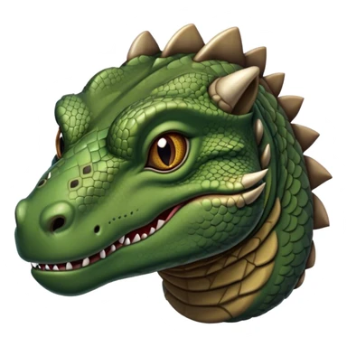 Cinematic Realistic Noble Komodo Dragon Portrait Emoji, Poised and imposing, with a massive, rugged build and a weathered, intricately scaled hide in earthy olive and dark tones, a distinct, powerful head with sharply defined features and piercing eyes, rendered in lifelike detail with natural texture and shadow, high shine, intelligent and formidable, styled with an air of ancient reptilian authority, focused and attentive, soft glowing outline, capturing the essence of a watchful and commanding Komodo dragon that appears ready to emerge from the screen with raw power! sticker