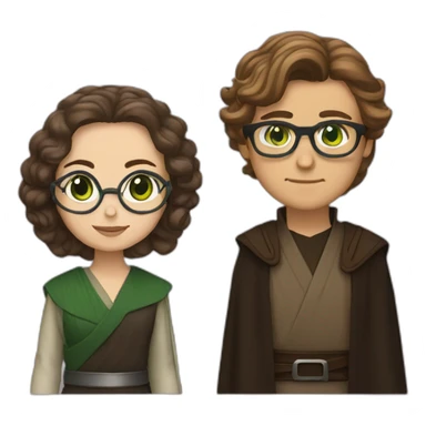 anakin with glasses and padme with green eyes, wavy hair sticker