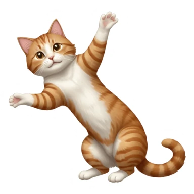 brown tabby and white cat with doing a big extremely long stretch reaching up into the air with arms and legs side by side together straight and overextended whilst lying on its side sticker