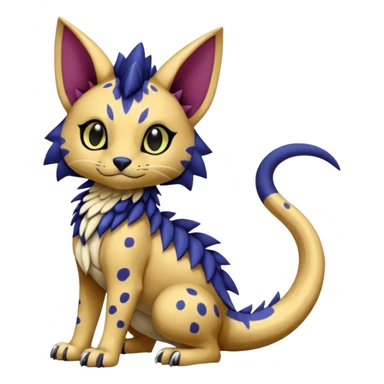 Egyptian furry cute realistic with black rosette-splotches, scaley Bastet-Liepard-Noibat-Gatomon-Garchomp-Digimon-Fakémon-Pokémon-creature (full body) sticker